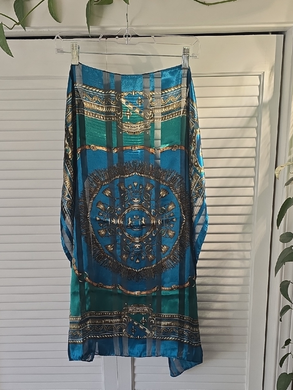 Elaine Gold Blue Teal Baroque Silk Scarf